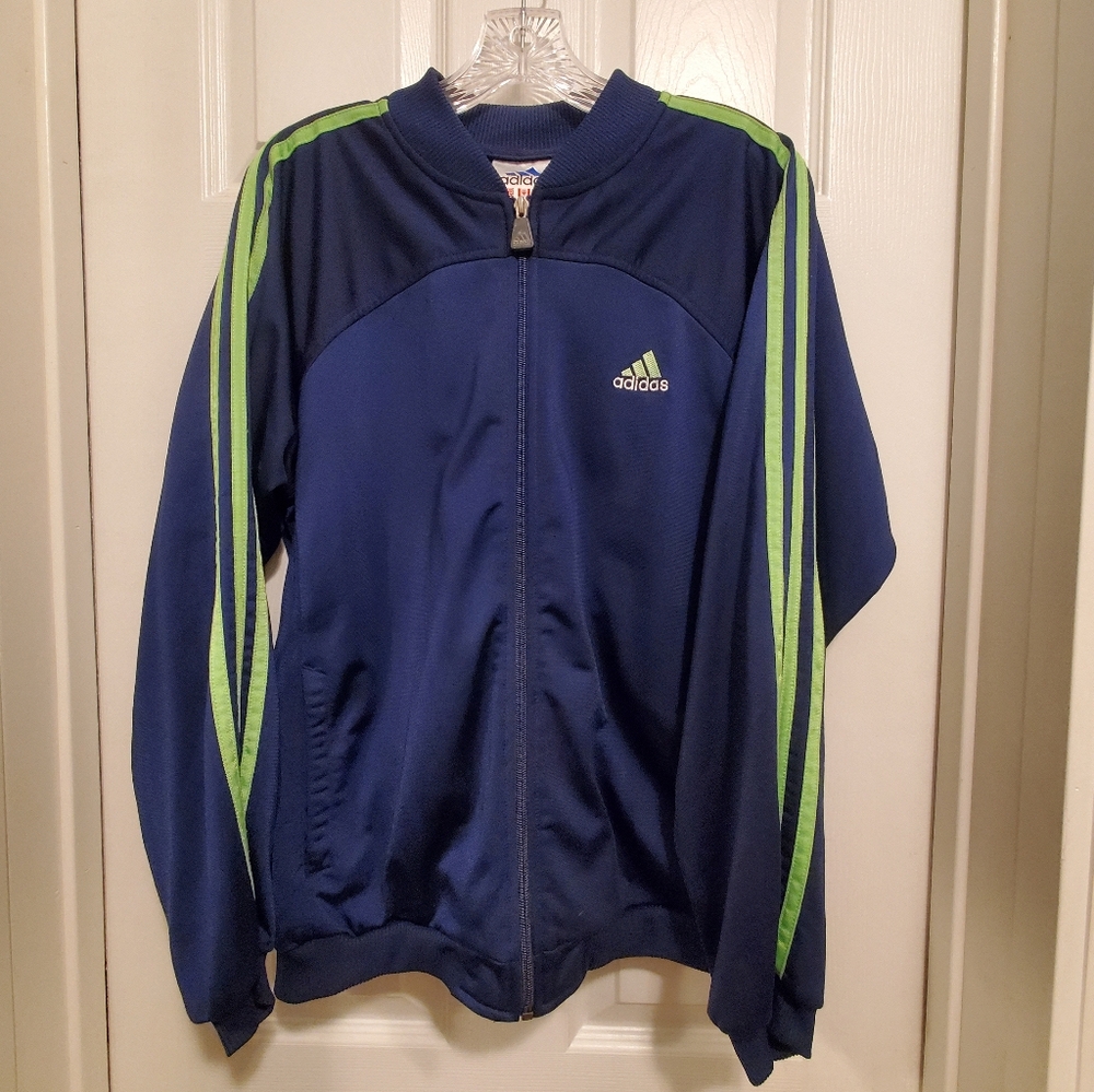 Adidas Dark Blue Track Jacket with Green Logo Mens Size XL